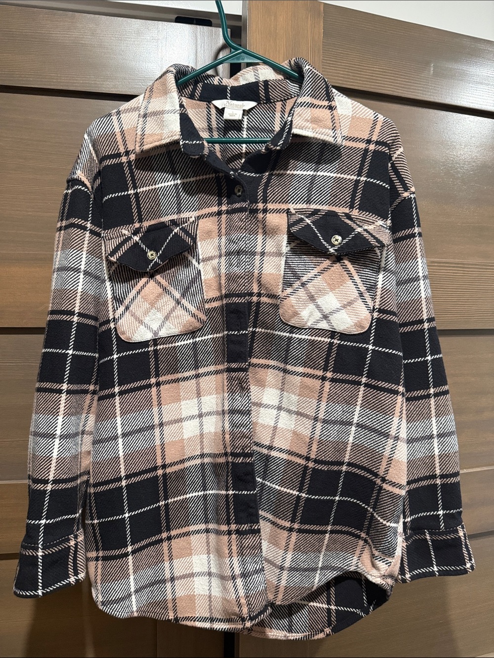 Natural Reflections Plaid Shirt Jacket in Black and Beige